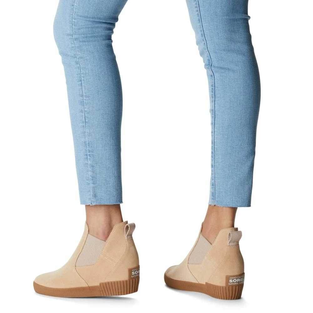 SOREL® (Women's 9) Out‎ N About™ Waterproof Slip-On Wedge Bootie in Natural/Tan